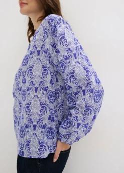 bonprix bonprix Blusa de algodón puro azul azafata-blanco lana Outlet