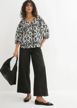 bonprix bonprix Blusa de algodón puro Blanco/negro con patrón paisley Discount