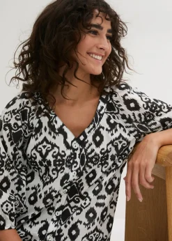 bonprix bonprix Blusa de algodón puro Blanco/negro con patrón paisley Discount