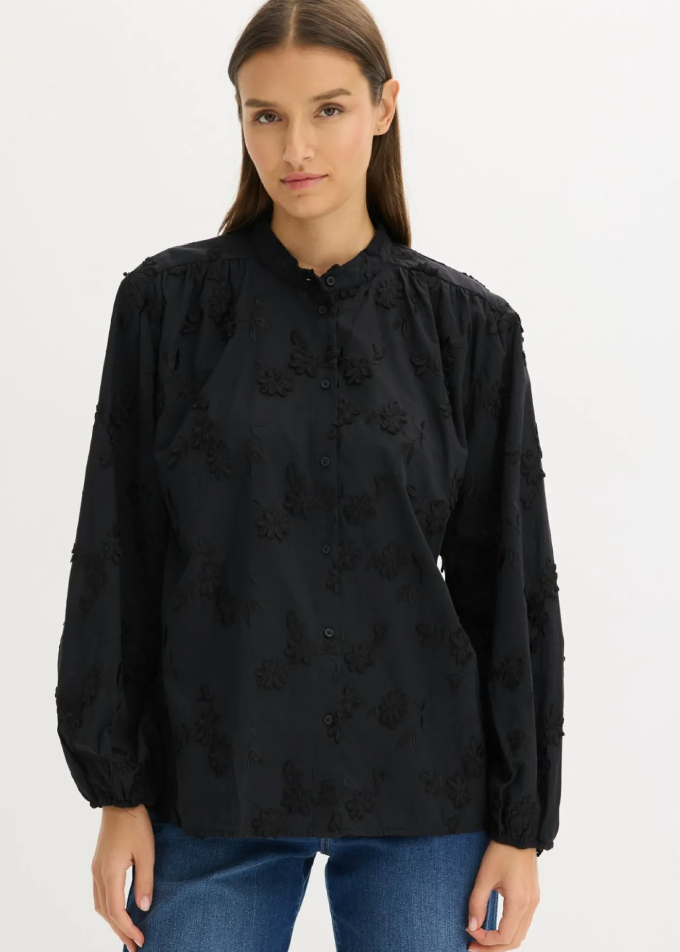 bonprix bonprix Blusa de algodón puro Negro Discount