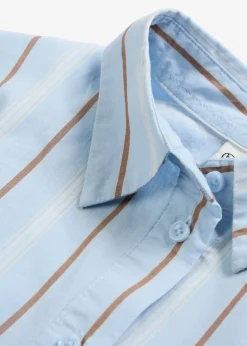 bonprix bonprix Blusa de algodón puro azul pálido-blanco lana-marrón castaño-arena claro rayas verticales Sale