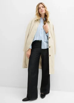 bonprix bonprix Blusa de algodón puro azul pálido-blanco lana-marrón castaño-arena claro rayas verticales Sale