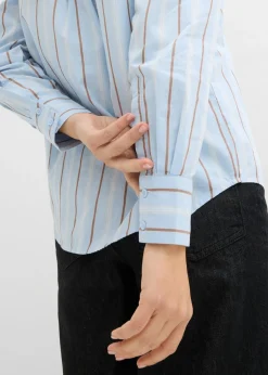 bonprix bonprix Blusa de algodón puro azul pálido-blanco lana-marrón castaño-arena claro rayas verticales Sale