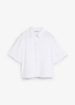 bonprix bonprix Blusa de crepé ligero con corte boxy Blanco Sale