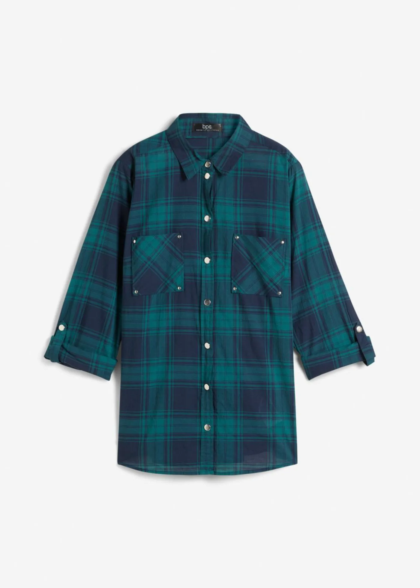 bonprix bonprix Blusa de cuadros de algodón puro verde azulado / azul marino a cuadros Hot