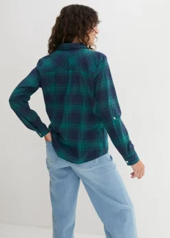 bonprix bonprix Blusa de cuadros de algodón puro verde azulado / azul marino a cuadros Hot