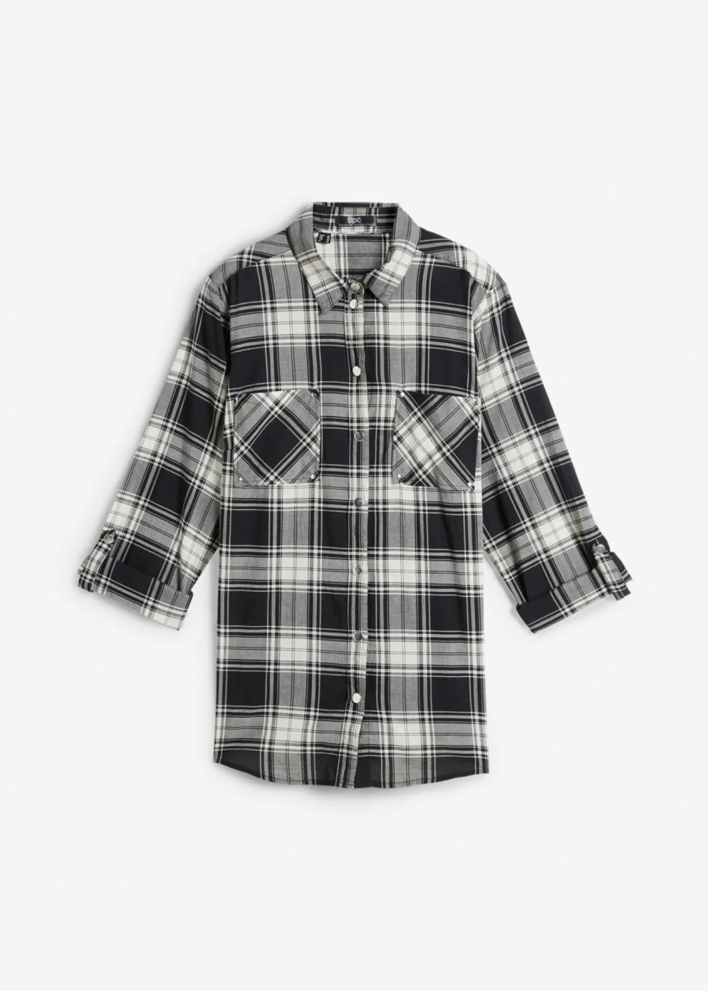 bonprix bonprix Blusa de cuadros de algodón puro Negro-blanco a cuadros New