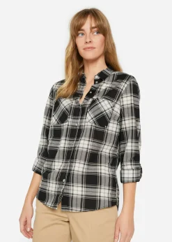 bonprix bonprix Blusa de cuadros de algodón puro Negro-blanco a cuadros New