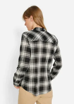 bonprix bonprix Blusa de cuadros de algodón puro Negro-blanco a cuadros New