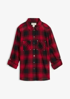 bonprix bonprix Blusa de cuadros de algodón puro Rojo-negro a cuadros Hot