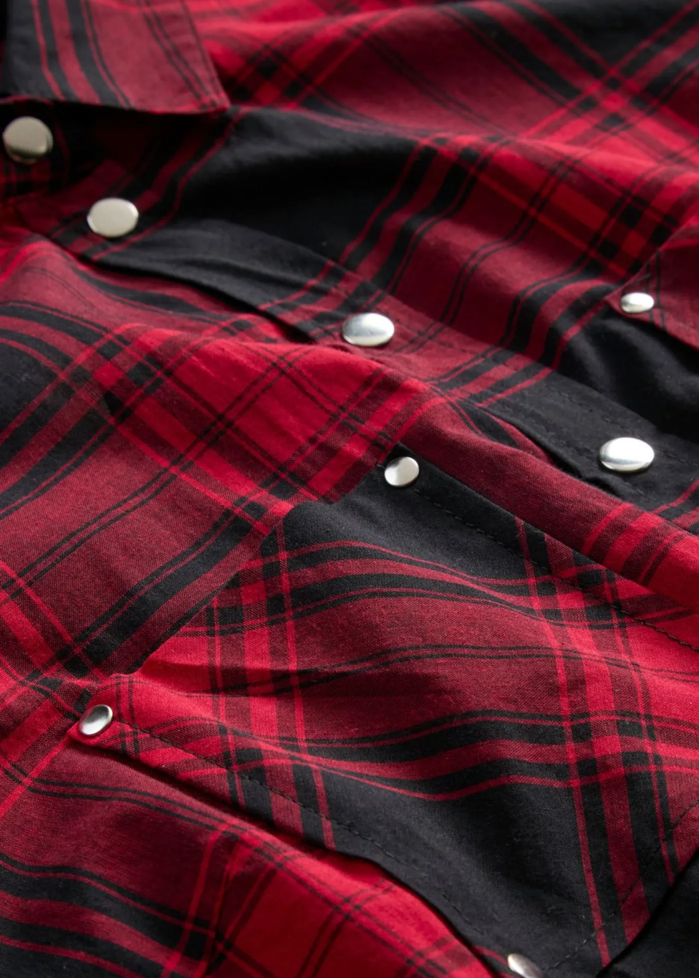 bonprix bonprix Blusa de cuadros de algodón puro Rojo-negro a cuadros Hot