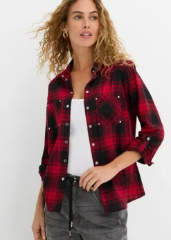 bonprix bonprix Blusa de cuadros de algodón puro Rojo-negro a cuadros Hot