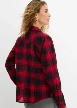 bonprix bonprix Blusa de cuadros de algodón puro Rojo-negro a cuadros Hot