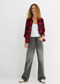 bonprix bonprix Blusa de cuadros de algodón puro Rojo-negro a cuadros Hot