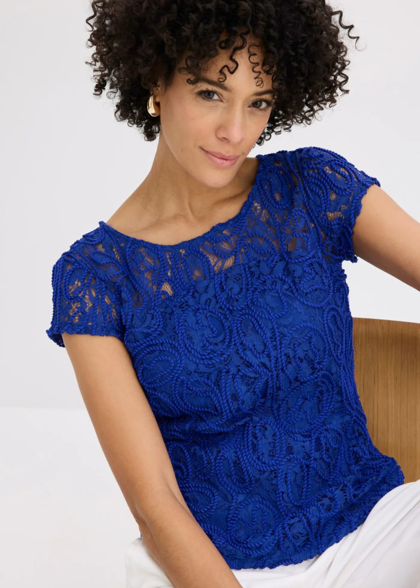 bonprix bonprix Blusa de encaje Azul marino Discount