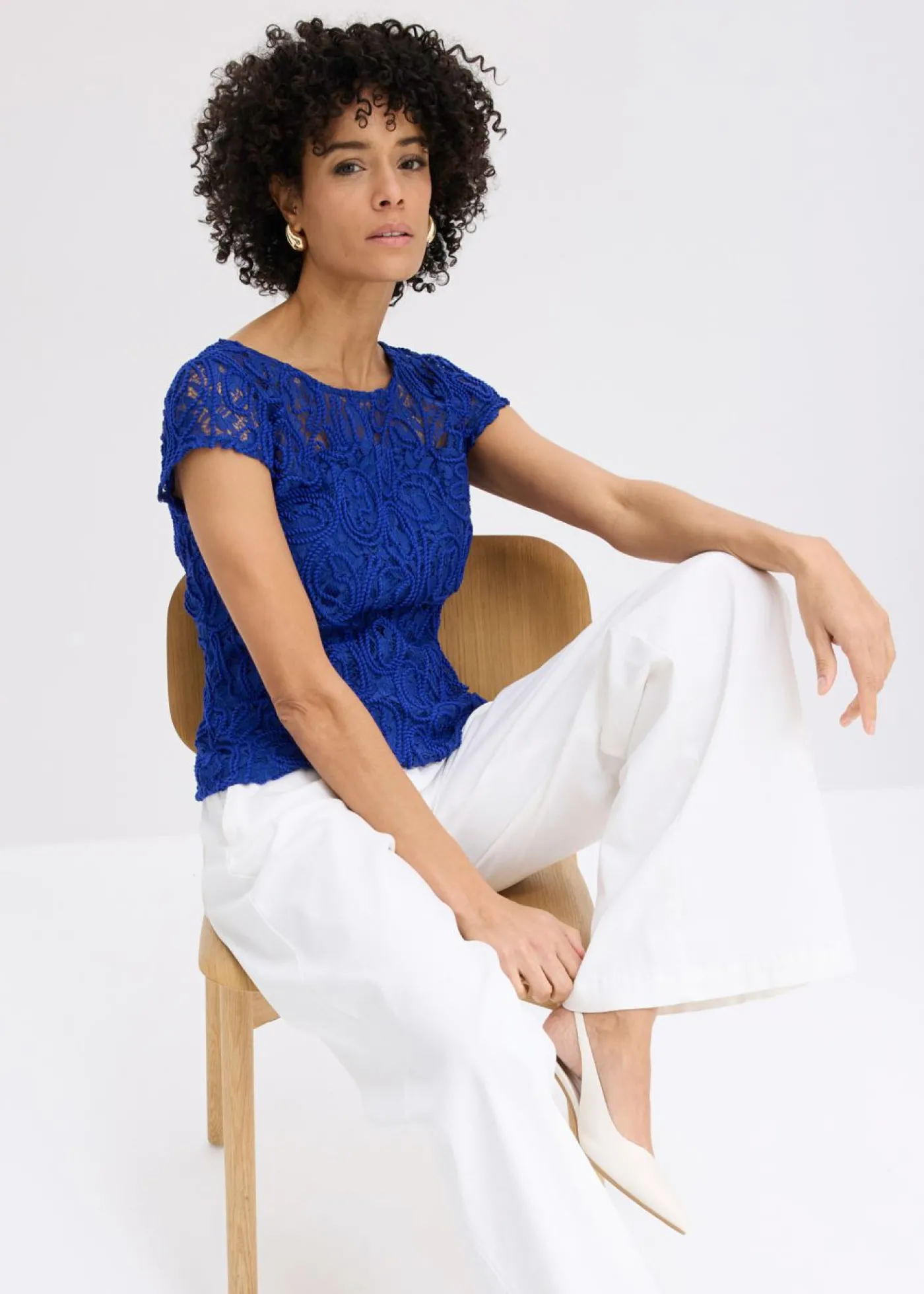 bonprix bonprix Blusa de encaje Azul marino Discount