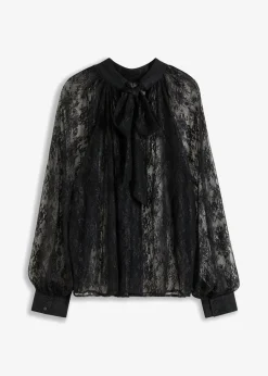 bonprix bonprix Blusa de encaje con ligeras transparencias Negro
