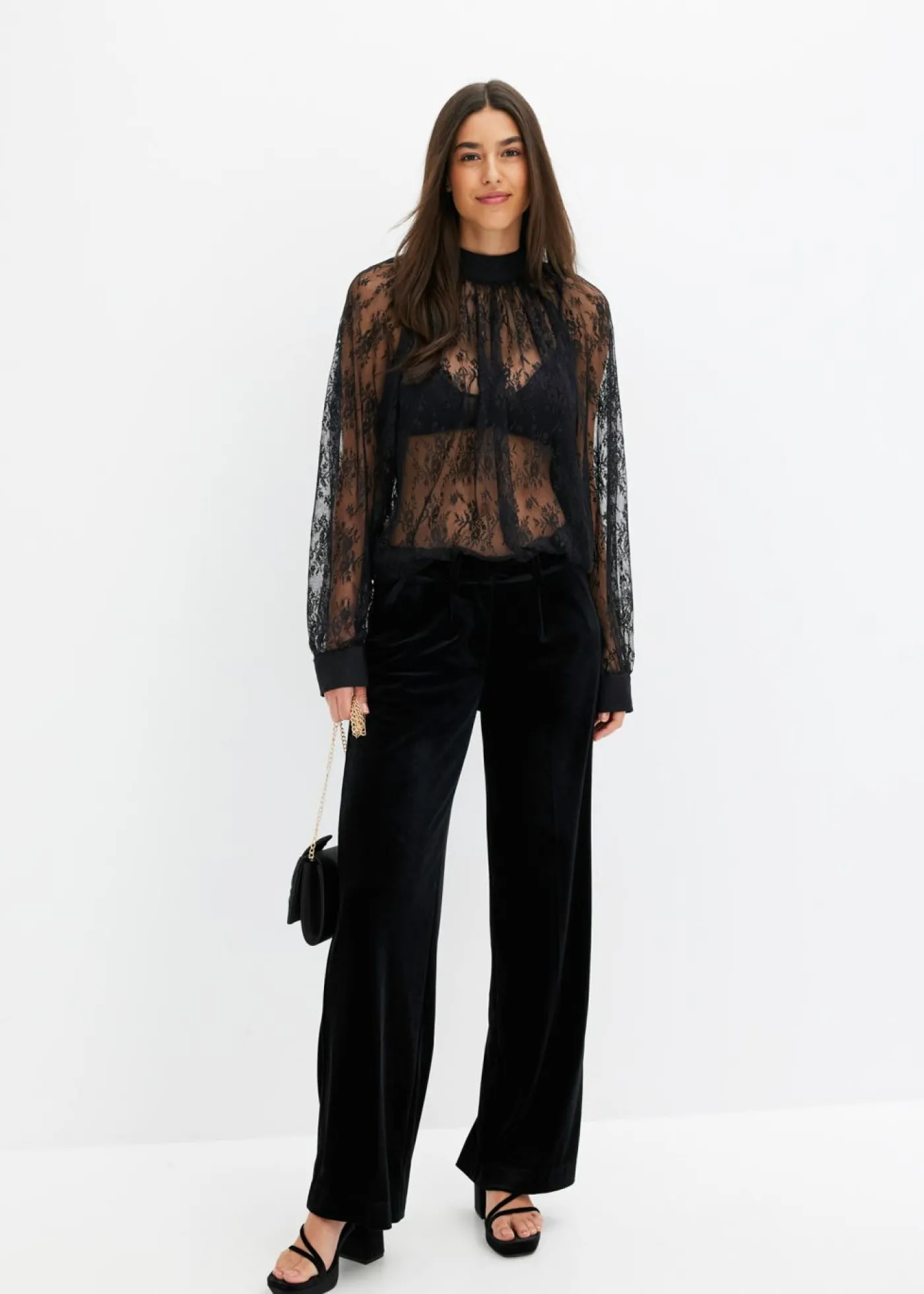 bonprix bonprix Blusa de encaje con ligeras transparencias Negro