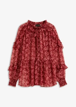 bonprix bonprix Blusa de gasa Rojo rubí/rojo de flores Outlet