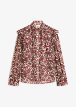 bonprix bonprix Blusa de gasa gris guijarro-rojo azalea-verde oliva oscuro Hot