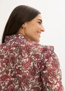 bonprix bonprix Blusa de gasa gris guijarro-rojo azalea-verde oliva oscuro Hot