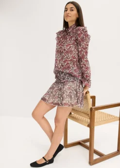 bonprix bonprix Blusa de gasa gris guijarro-rojo azalea-verde oliva oscuro Hot