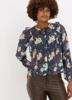 bonprix bonprix Blusa de gasa azul oscuro-azul hielo
