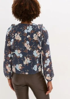 bonprix bonprix Blusa de gasa azul oscuro-azul hielo