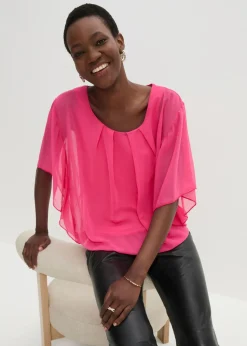 bonprix bonprix Blusa de gasa con camiseta interior Rosa oscuro Outlet