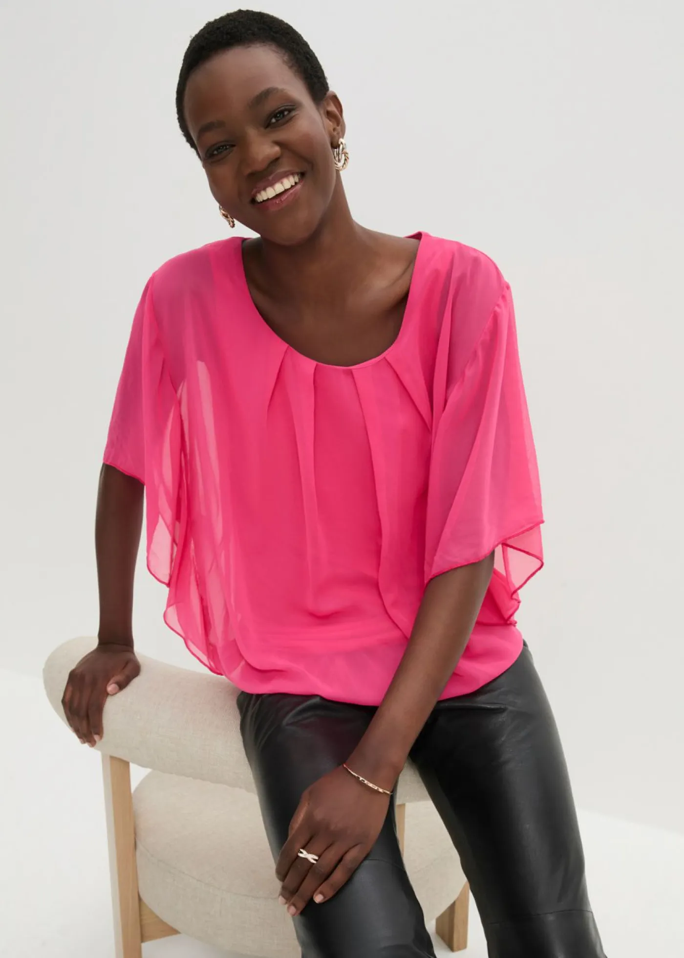 bonprix bonprix Blusa de gasa con camiseta interior Rosa oscuro Outlet