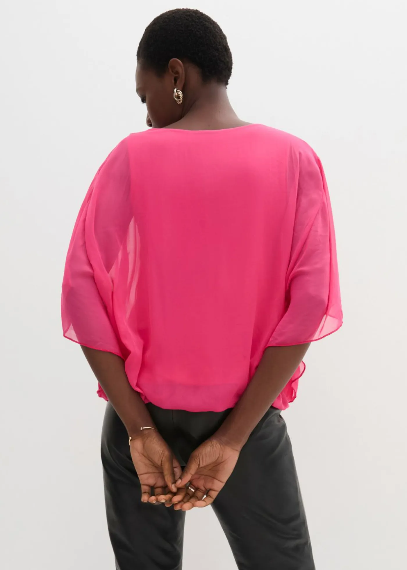 bonprix bonprix Blusa de gasa con camiseta interior Rosa oscuro Outlet