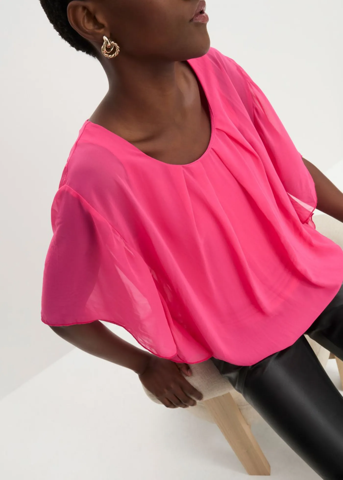 bonprix bonprix Blusa de gasa con camiseta interior Rosa oscuro Outlet