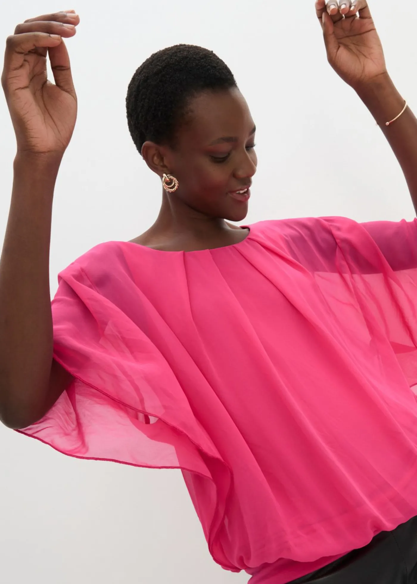 bonprix bonprix Blusa de gasa con camiseta interior Rosa oscuro Outlet