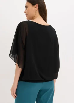 bonprix bonprix Blusa de gasa con camiseta interior Negro Discount