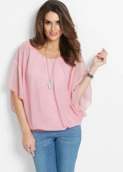 bonprix bonprix Blusa de gasa con camiseta interior Rosa empolvado Outlet