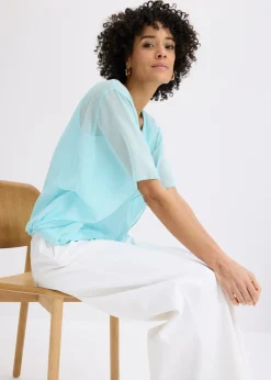 bonprix bonprix Blusa de gasa con camiseta interior Azul aguamarina New