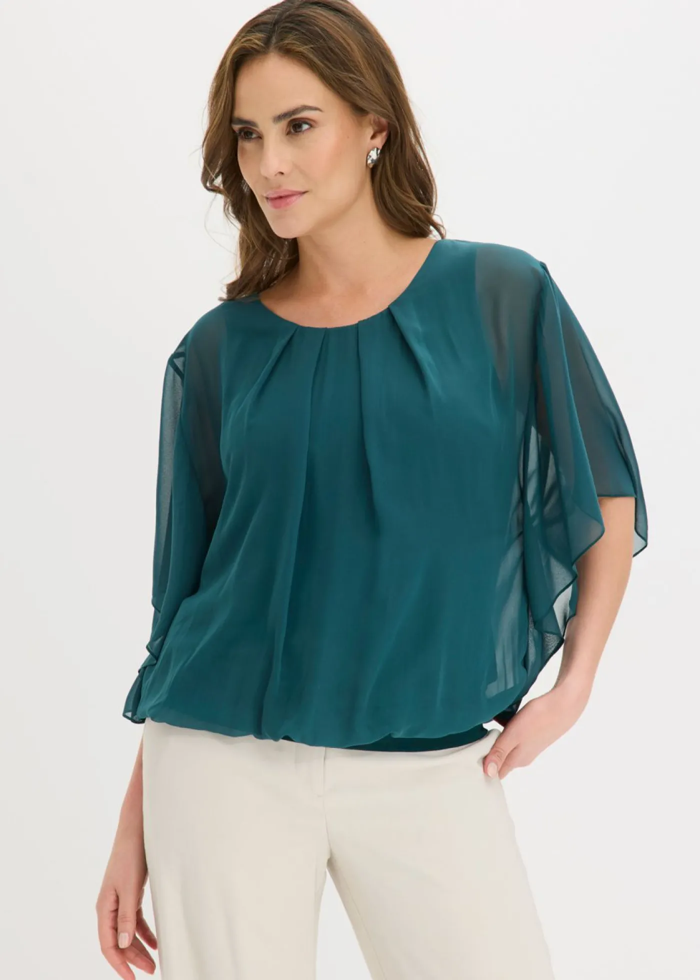 bonprix bonprix Blusa de gasa con camiseta interior Verde intenso Discount