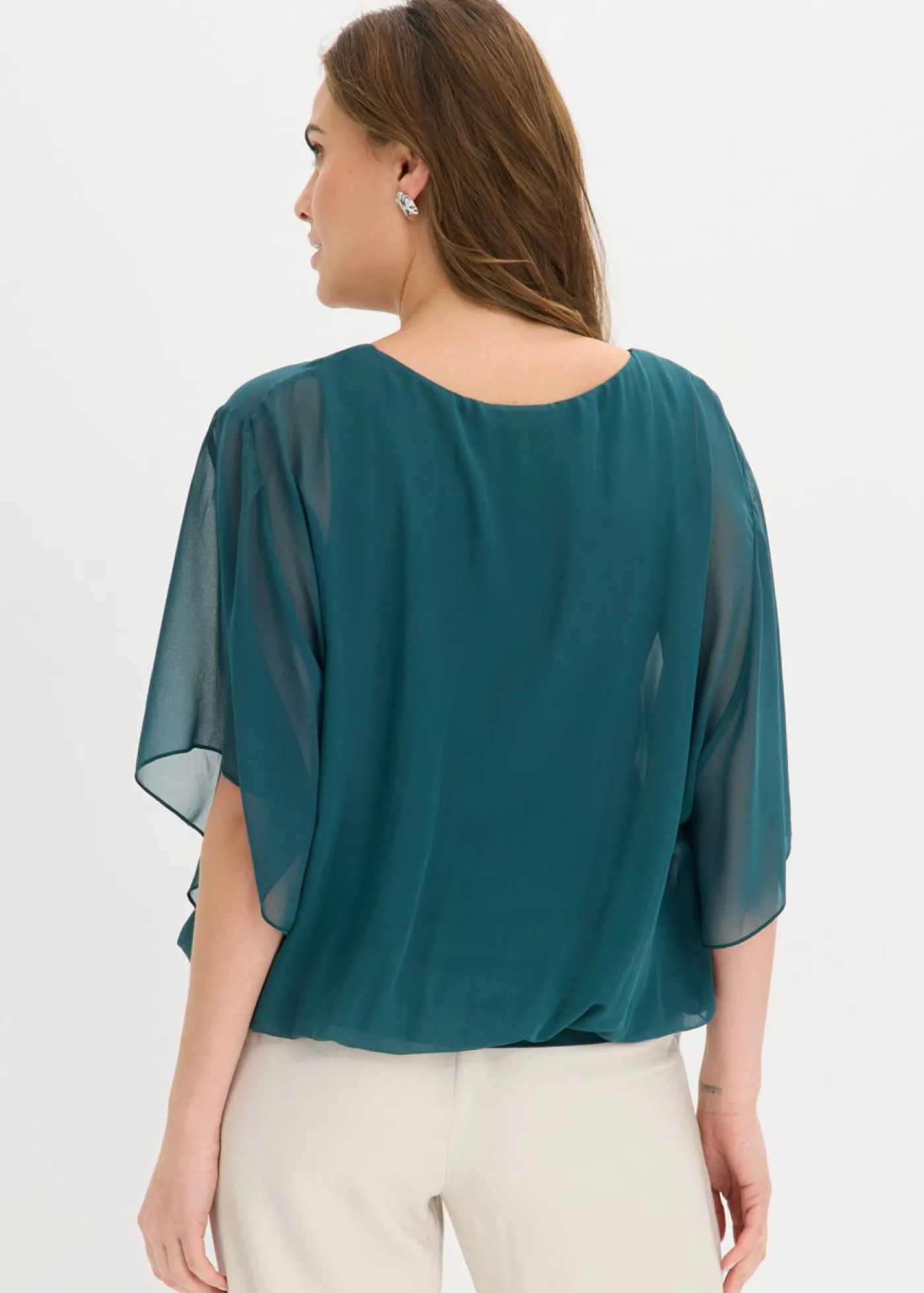 bonprix bonprix Blusa de gasa con camiseta interior Verde intenso Discount