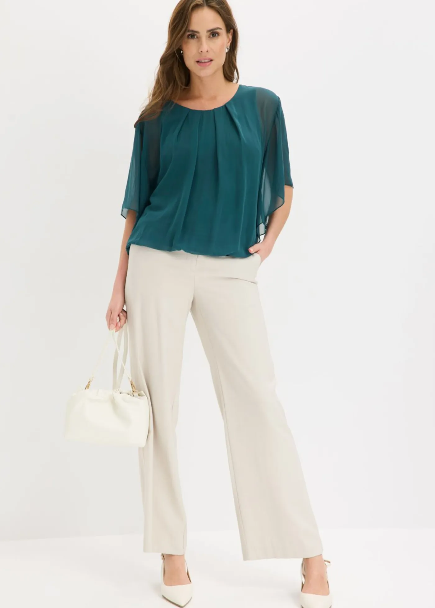 bonprix bonprix Blusa de gasa con camiseta interior Verde intenso Discount