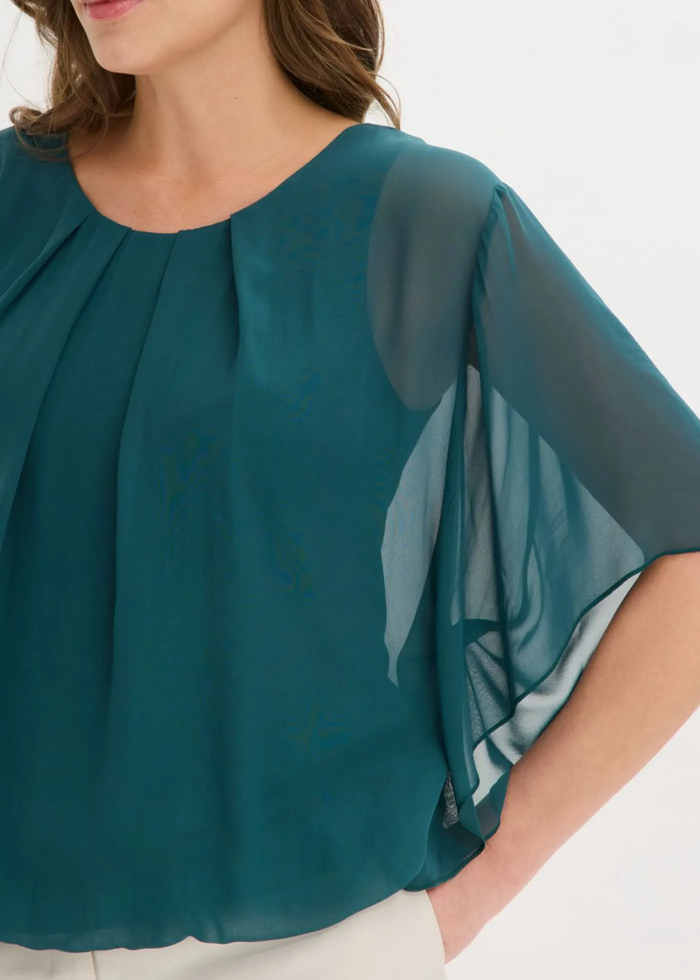 bonprix bonprix Blusa de gasa con camiseta interior Verde intenso Discount