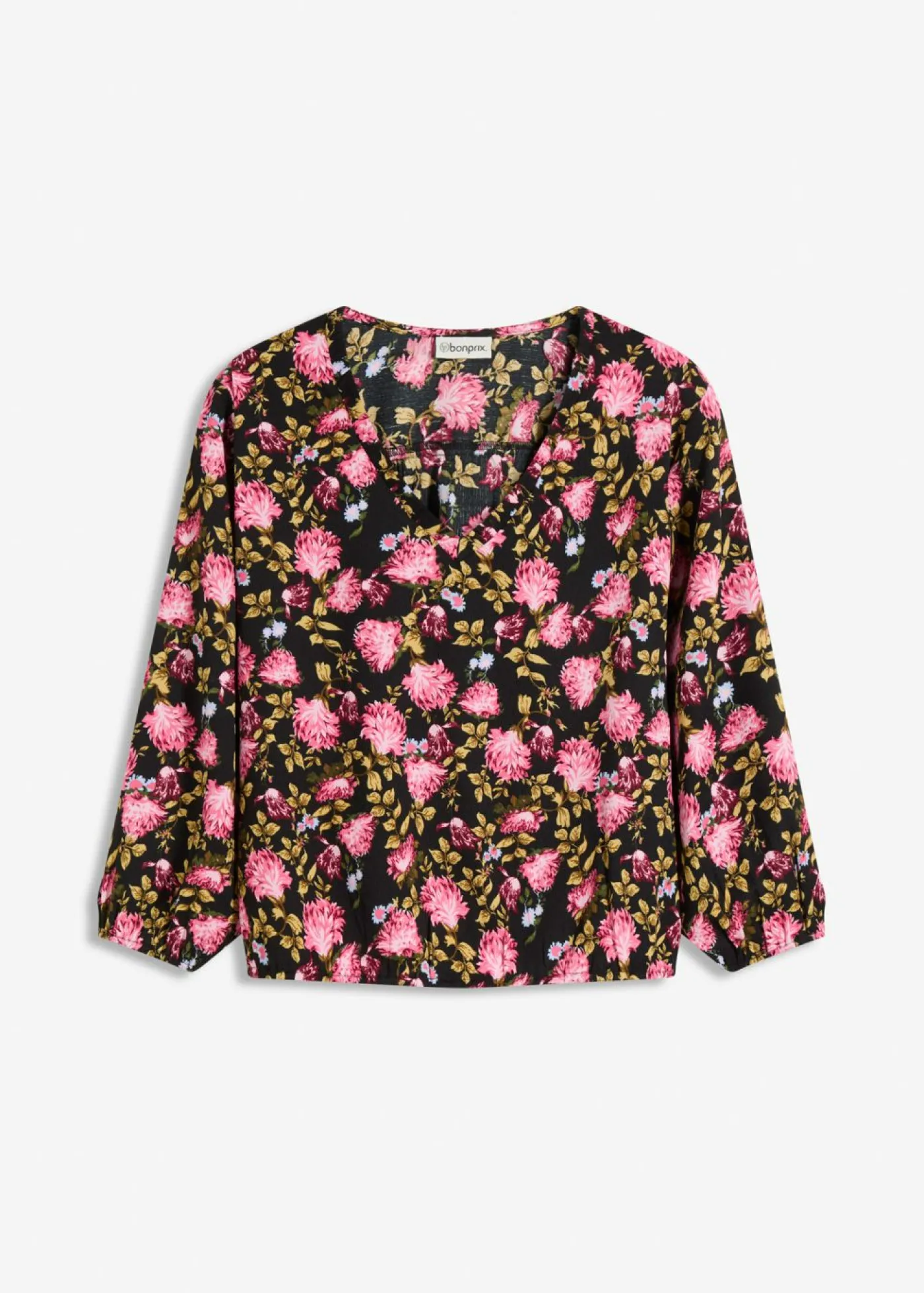bonprix bonprix Blusa de gasa con fruncido en el bajo Negro de flores Best