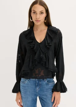 bonprix bonprix Blusa de gasa con ligeras transparencias Negro Online