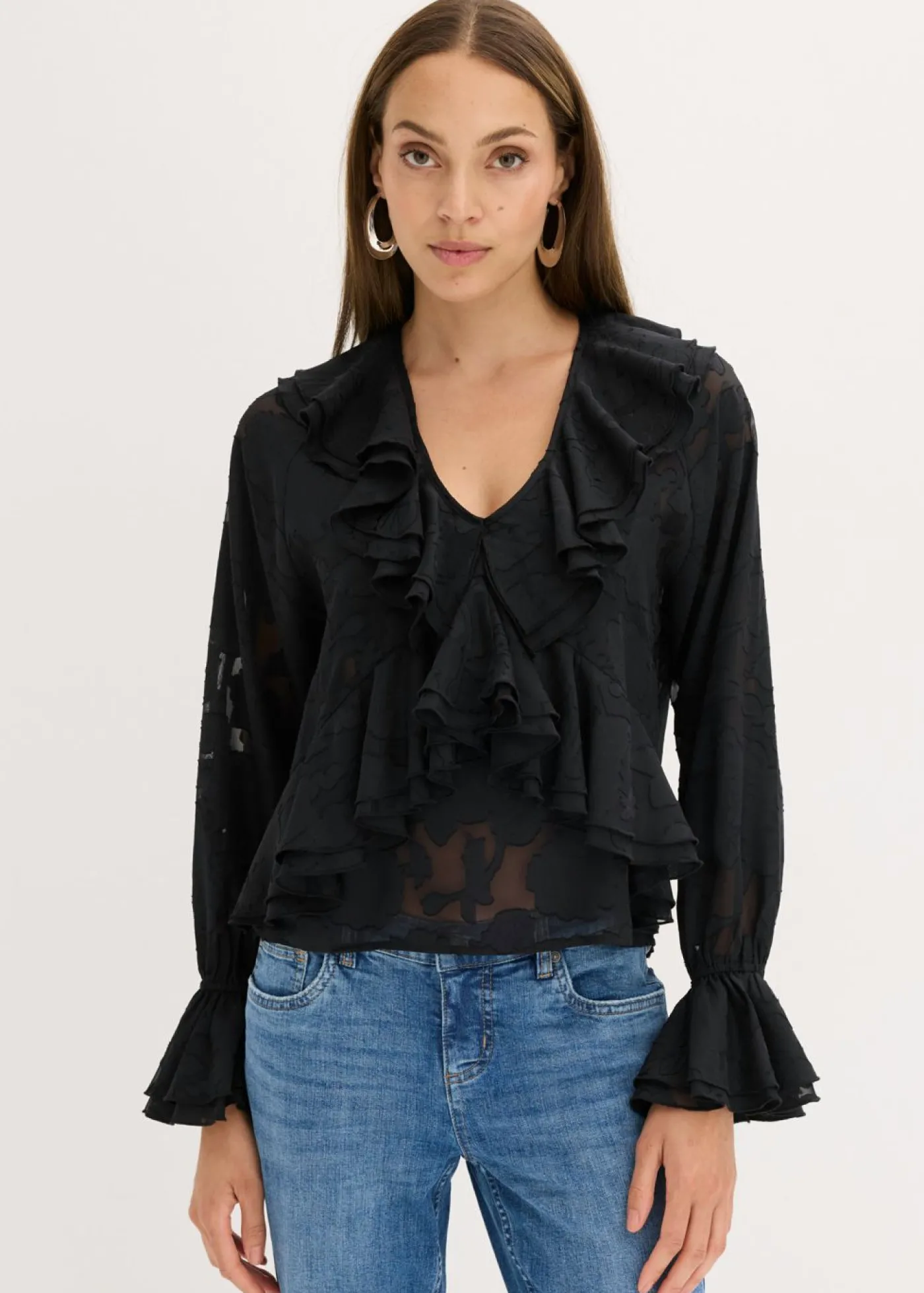bonprix bonprix Blusa de gasa con ligeras transparencias Negro Online