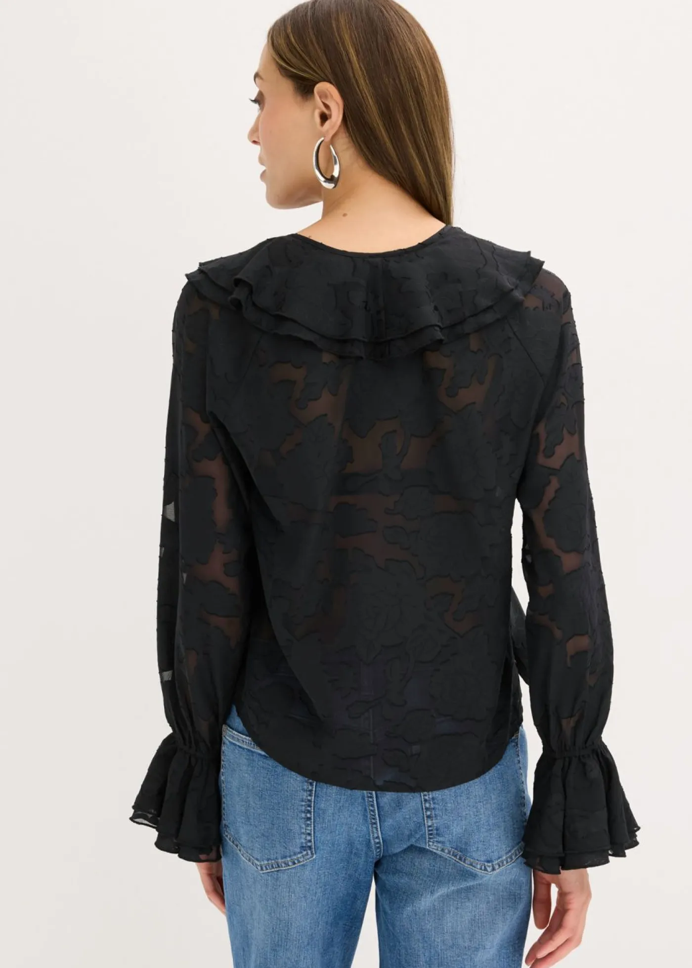 bonprix bonprix Blusa de gasa con ligeras transparencias Negro Online