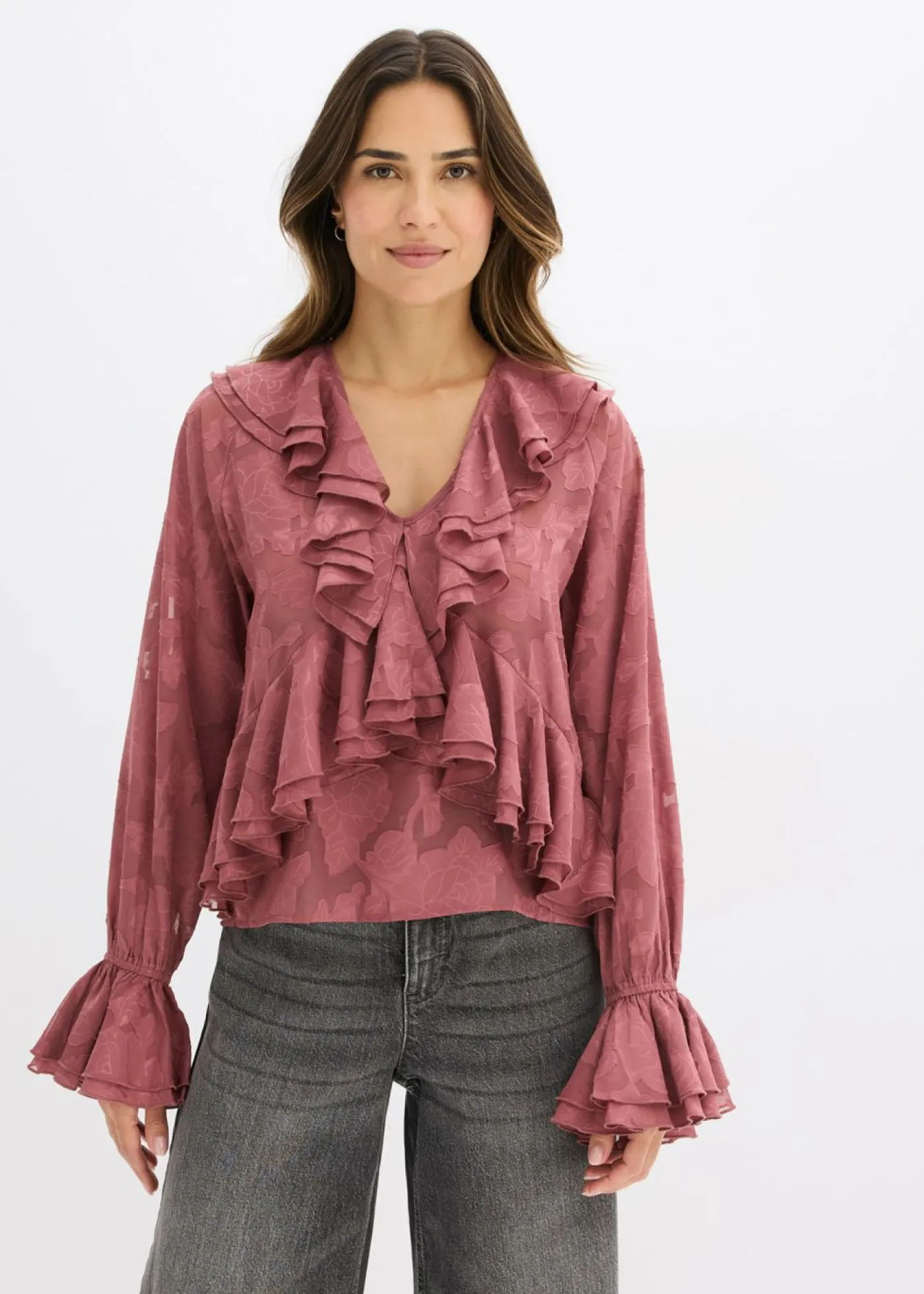 bonprix bonprix Blusa de gasa con ligeras transparencias baya suave