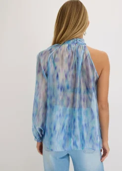 bonprix bonprix Blusa de gasa con un hombro al descubierto Azul Online
