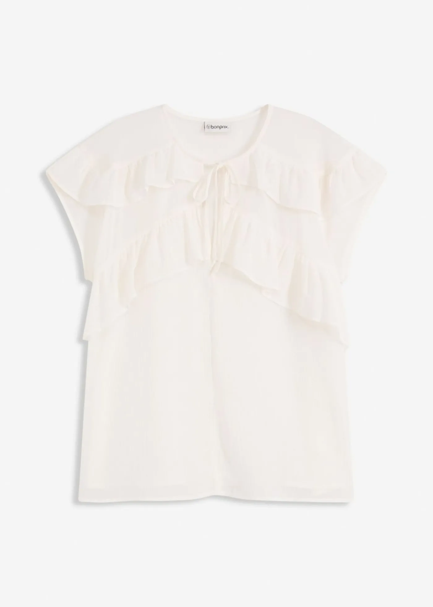 bonprix bonprix Blusa de gasa con volantes Blanco lana