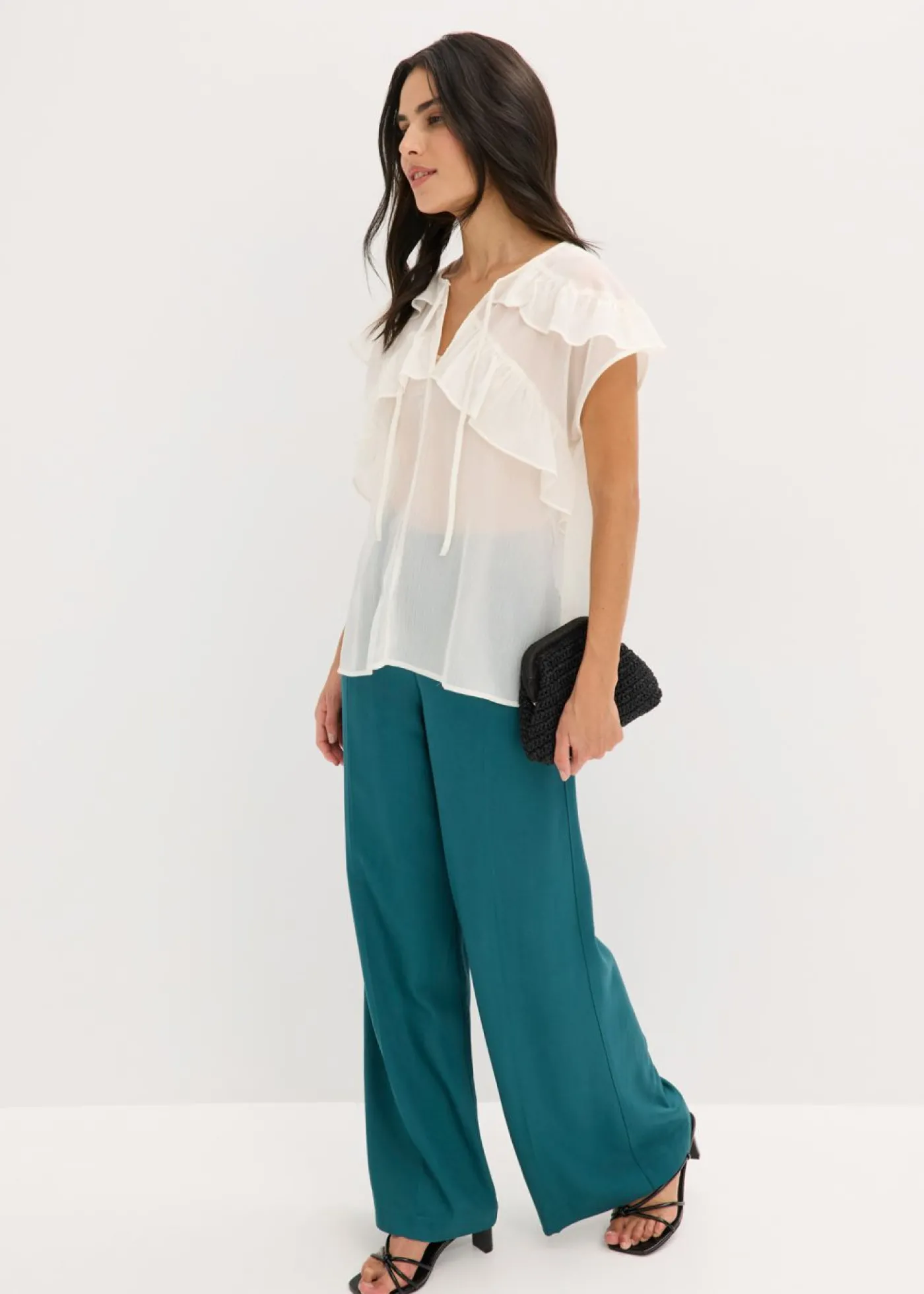 bonprix bonprix Blusa de gasa con volantes Blanco lana