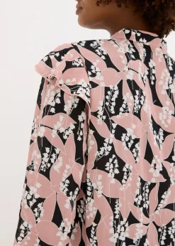 bonprix bonprix Blusa de gasa con volantes Negro-rosa palo Outlet