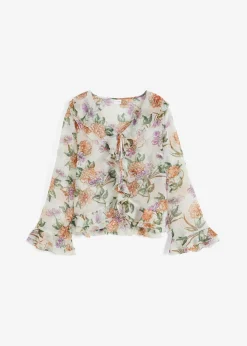 bonprix bonprix Blusa de gasa con volantes Blanco de flores Discount